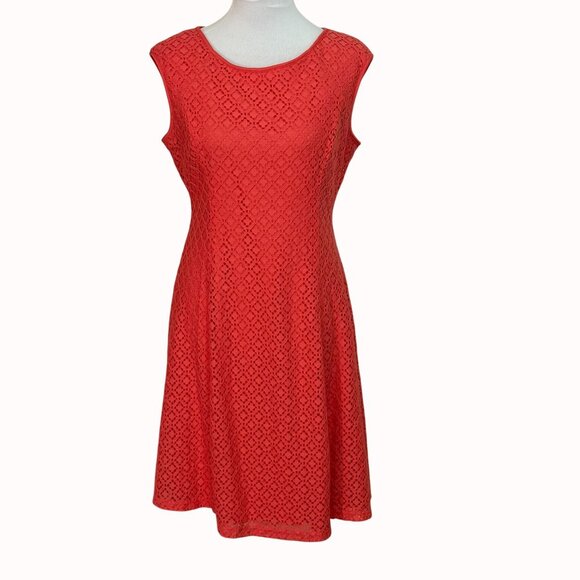 Jessica Howard Sleeveless Coral Dress Lace Overlay A Line Size 10 Cruise Fashion - Picture 14 of 16